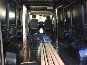 ProMaster Cargo Van Rear Storage Area filled with 2x4s